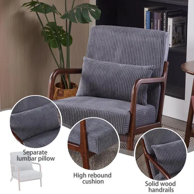 Alt view image 4 of 7 - VANBOW Modern Accent Chair Ergonomic Design Rubberwood Frame for Living Room, Reading Nooks, Dark Grey