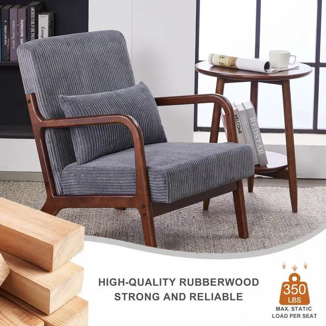 Alt view image 5 of 7 - VANBOW Modern Accent Chair Ergonomic Design Rubberwood Frame for Living Room, Reading Nooks, Dark Grey