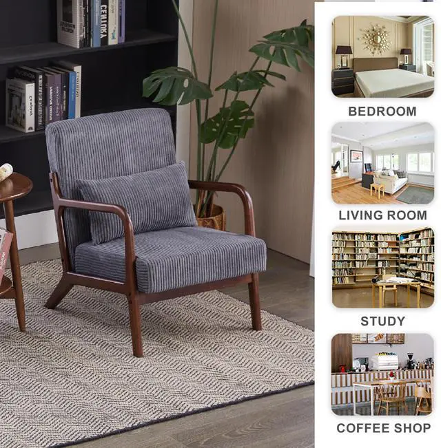 Alt view image 7 of 7 - VANBOW Modern Accent Chair Ergonomic Design Rubberwood Frame for Living Room, Reading Nooks, Dark Grey