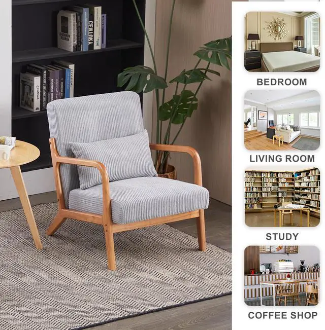 Alt view image 7 of 7 - VANBOW Modern Accent Chair - Rubberwood Frame, Ergonomic Design for Living Room, Reading Nooks