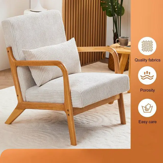 Alt view image 5 of 7 - VANBOW Modern Accent Chair - Rubberwood Frame, Ergonomic Design for Living Room, Reading Nooks Beige