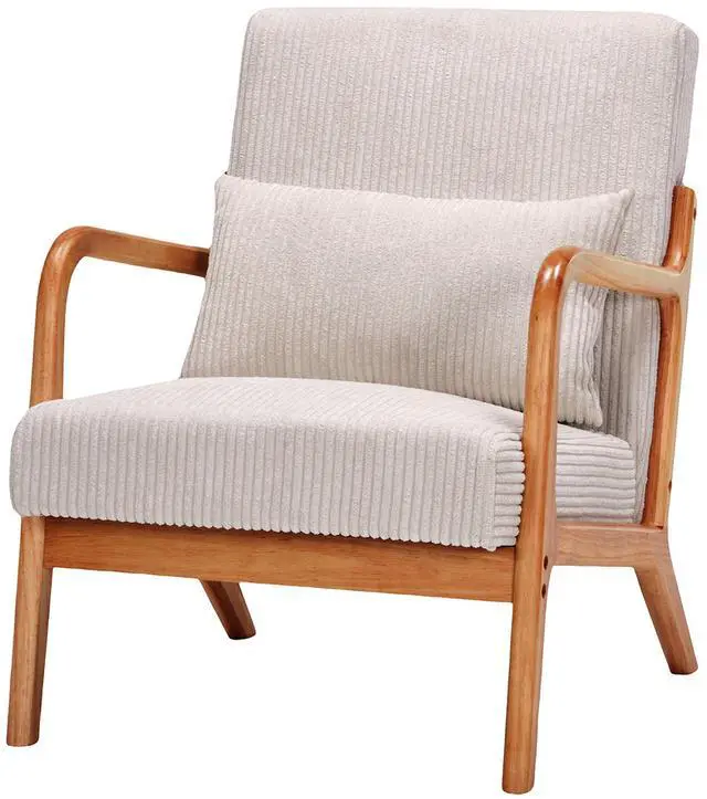 Alt view image 2 of 7 - VANBOW Modern Accent Chair - Rubberwood Frame, Ergonomic Design for Living Room, Reading Nooks Beige