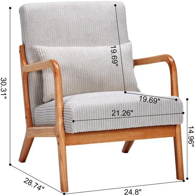 Alt view image 6 of 7 - VANBOW Modern Accent Chair - Rubberwood Frame, Ergonomic Design for Living Room, Reading Nooks Beige