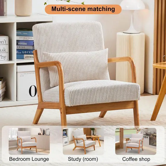 Alt view image 7 of 7 - VANBOW Modern Accent Chair - Rubberwood Frame, Ergonomic Design for Living Room, Reading Nooks Beige