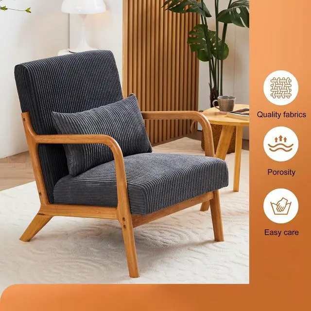 Alt view image 6 of 7 - VANBOW Modern Accent Chair - Rubberwood Frame, Ergonomic Design for Living Room, Reading Nooks Dark Grey