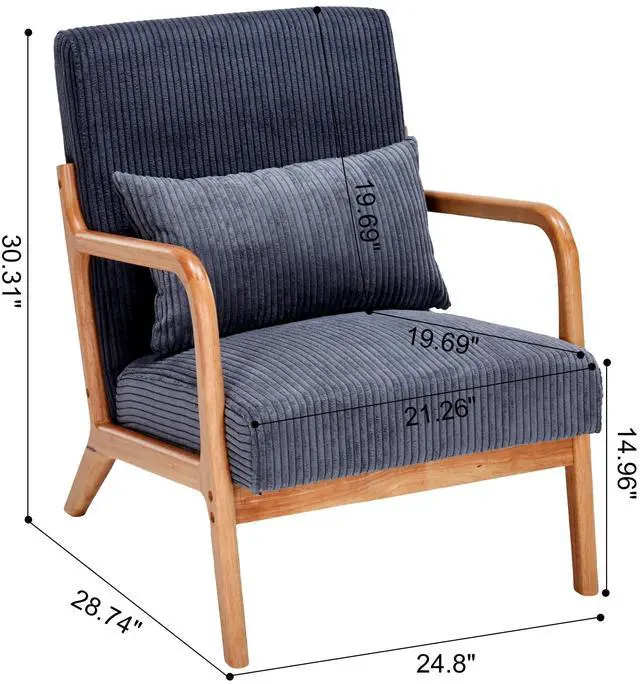 Alt view image 3 of 7 - VANBOW Modern Accent Chair - Rubberwood Frame, Ergonomic Design for Living Room, Reading Nooks Dark Grey
