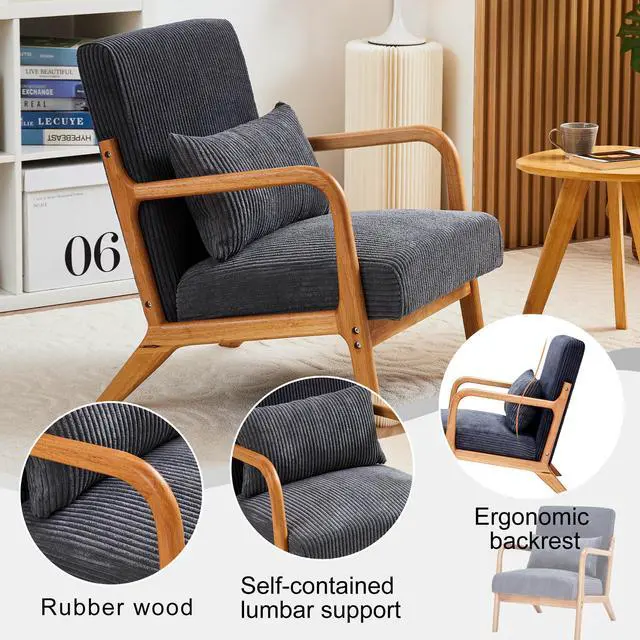 Alt view image 5 of 7 - VANBOW Modern Accent Chair - Rubberwood Frame, Ergonomic Design for Living Room, Reading Nooks Dark Grey