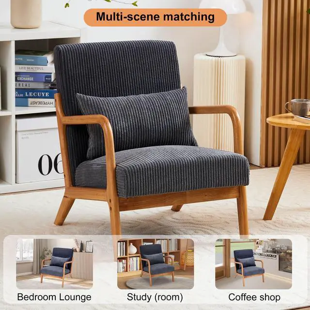 Alt view image 7 of 7 - VANBOW Modern Accent Chair - Rubberwood Frame, Ergonomic Design for Living Room, Reading Nooks Dark Grey