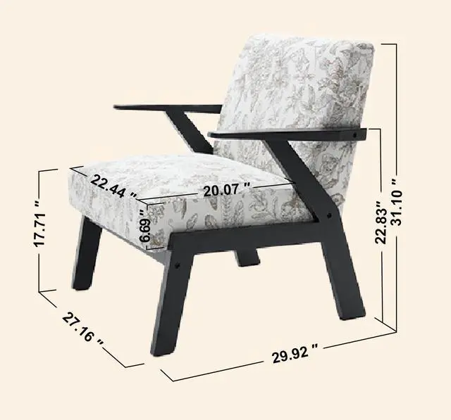 Alt view image 6 of 7 - VANBOW Modern Accent Chair - Elegant Embroidered Polyester Fabric, Ergonomic Design for Living Room & Bedroom