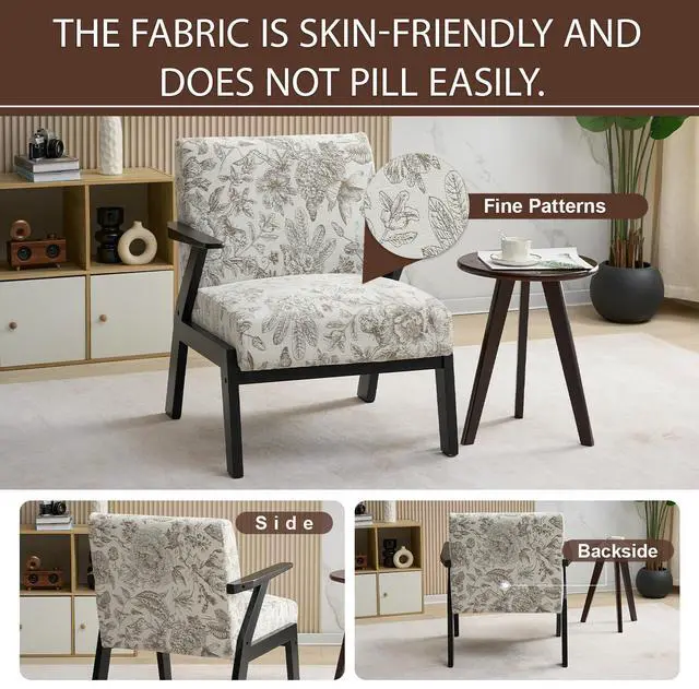 Alt view image 4 of 7 - VANBOW Modern Accent Chair - Elegant Embroidered Polyester Fabric, Ergonomic Design for Living Room & Bedroom