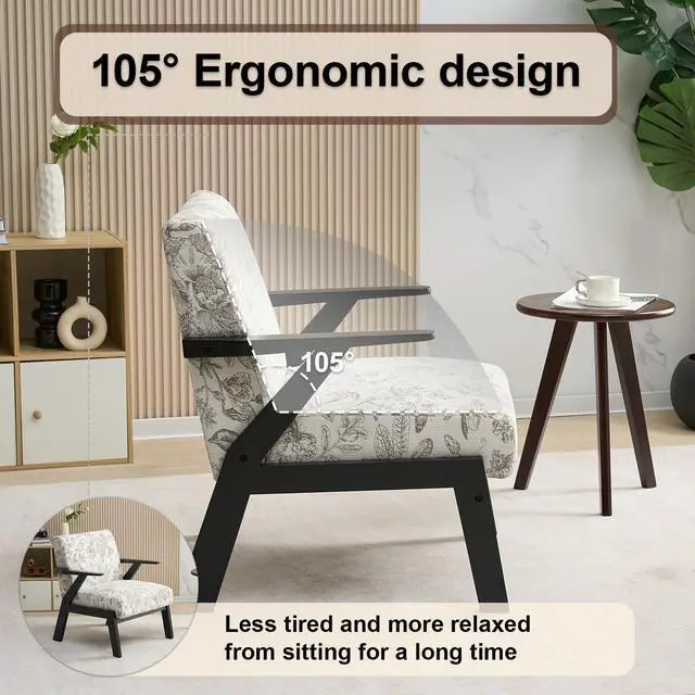 Alt view image 2 of 7 - VANBOW Modern Accent Chair - Elegant Embroidered Polyester Fabric, Ergonomic Design for Living Room & Bedroom