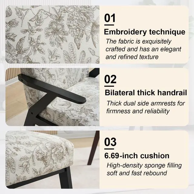 Alt view image 3 of 7 - VANBOW Modern Accent Chair - Elegant Embroidered Polyester Fabric, Ergonomic Design for Living Room & Bedroom