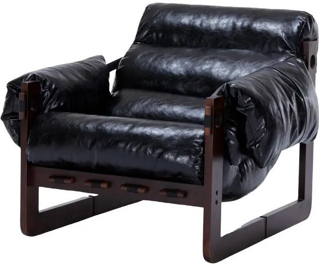 Alt view image 2 of 7 - VANBOW Space-Saving Accent Chair - Water-Repellent Oiled Leather for Small Apartments