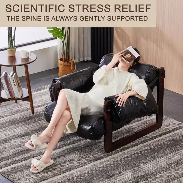 Alt view image 7 of 7 - VANBOW Space-Saving Accent Chair - Water-Repellent Oiled Leather for Small Apartments