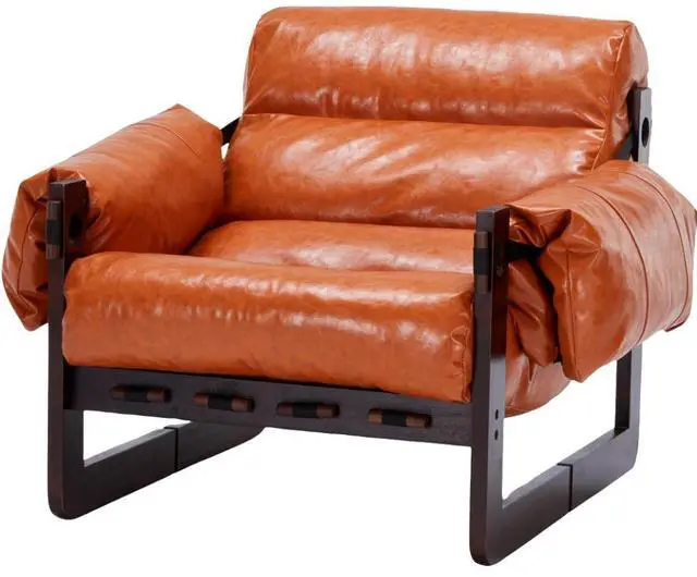 Alt view image 2 of 7 - VANBOW Space-Saving Accent Chair - Water-Repellent Oiled Leather for Small Apartments Orange