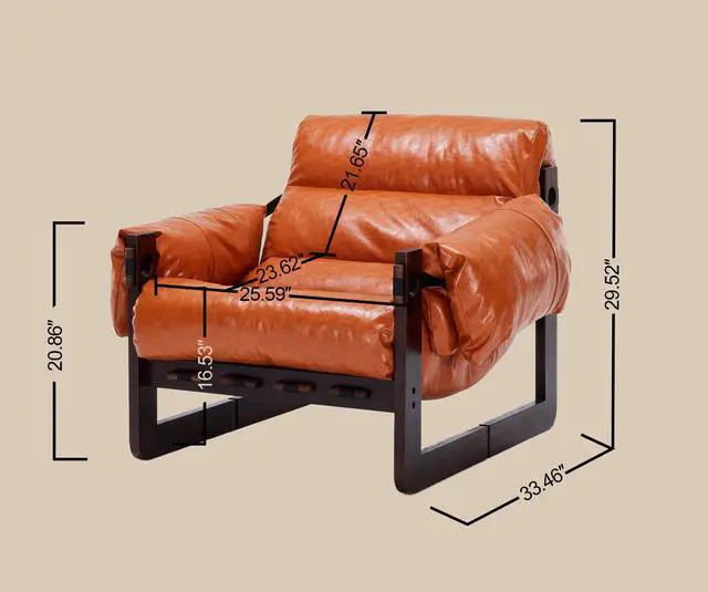 Alt view image 3 of 7 - VANBOW Space-Saving Accent Chair - Water-Repellent Oiled Leather for Small Apartments Orange