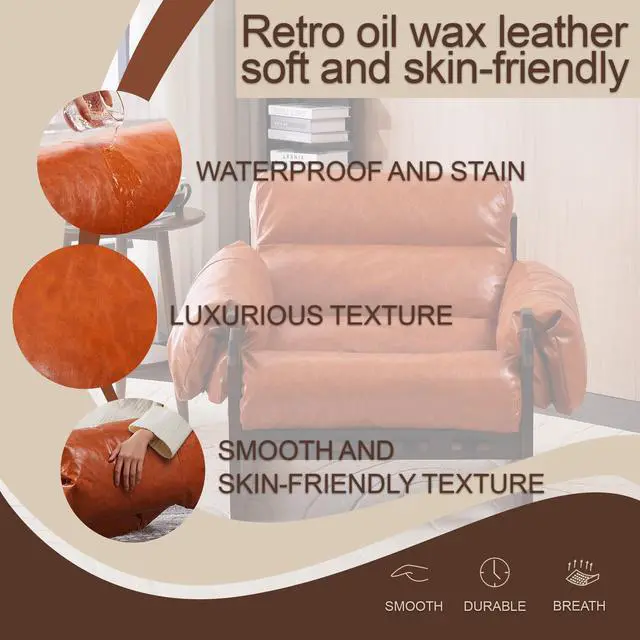Alt view image 5 of 7 - VANBOW Space-Saving Accent Chair - Water-Repellent Oiled Leather for Small Apartments Orange