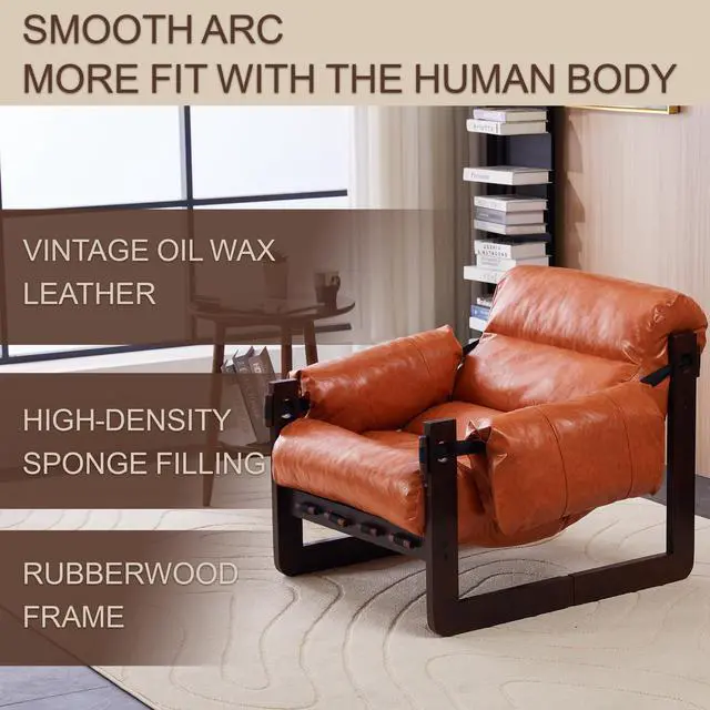 Alt view image 6 of 7 - VANBOW Space-Saving Accent Chair - Water-Repellent Oiled Leather for Small Apartments Orange