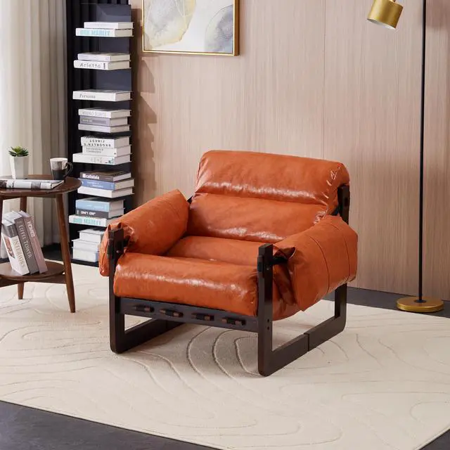 Main image of VANBOW Space-Saving Accent Chair - Water-Repellent Oiled Leather for Small Apartments Orange