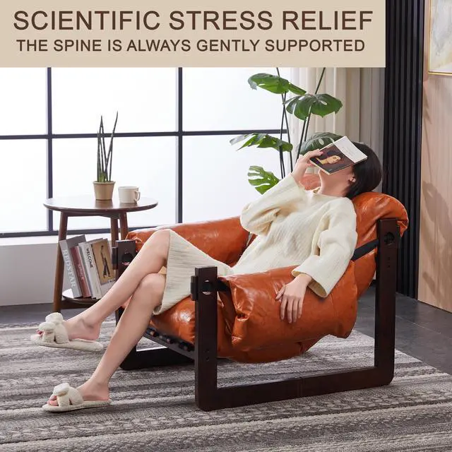 Alt view image 7 of 7 - VANBOW Space-Saving Accent Chair - Water-Repellent Oiled Leather for Small Apartments Orange
