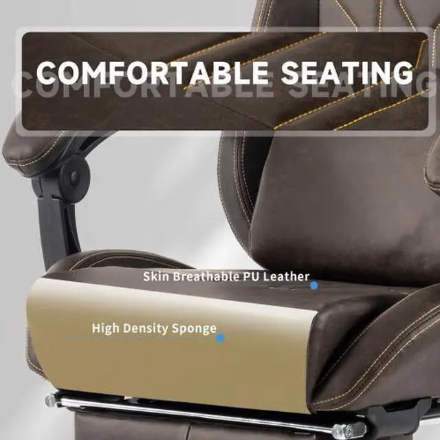 Alt view image 3 of 7 - Fantasylab Gaming Chair, Video Game Chair with Massage Lumbar Support and Footrest, Comfortable Ergonomic Computer Chair, Brown