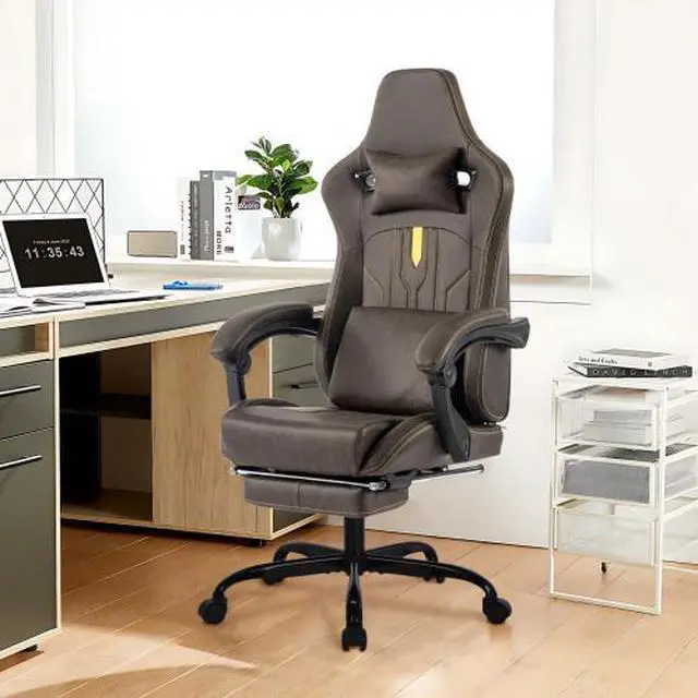 Alt view image 6 of 7 - Fantasylab Gaming Chair, Video Game Chair with Massage Lumbar Support and Footrest, Comfortable Ergonomic Computer Chair, Brown