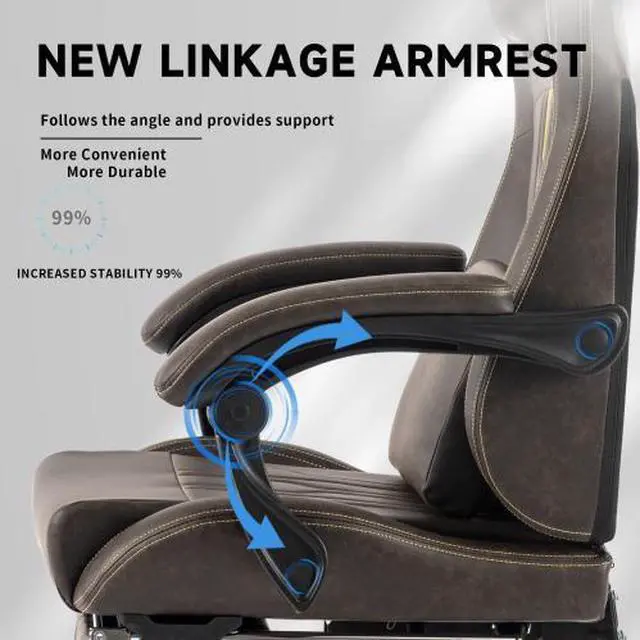 Alt view image 7 of 7 - Fantasylab Gaming Chair, Video Game Chair with Massage Lumbar Support and Footrest, Comfortable Ergonomic Computer Chair, Brown
