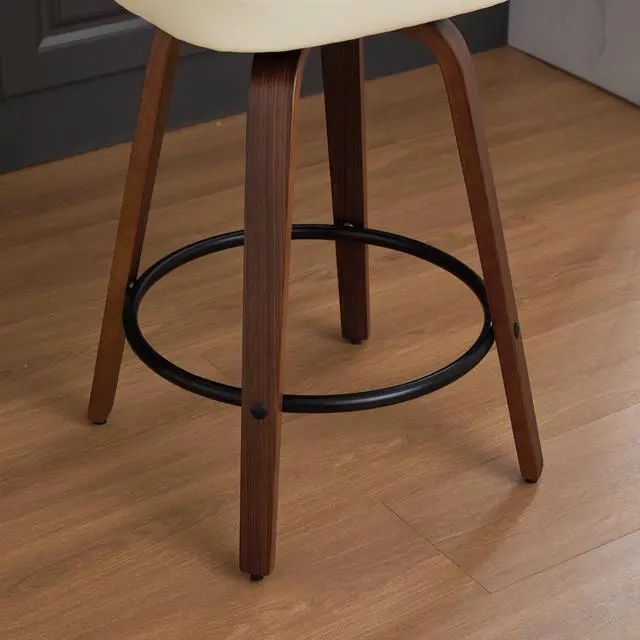Alt view image 6 of 7 - Vanbow Walnut Wood Swivel Bar Stool - Ventilated Cane Back, Set of 2, Beige