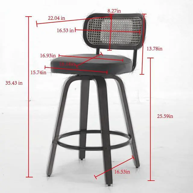 Alt view image 3 of 7 - Vanbow Walnut Wood Swivel Bar Stool - Ventilated Cane Back, Set of 2, Beige