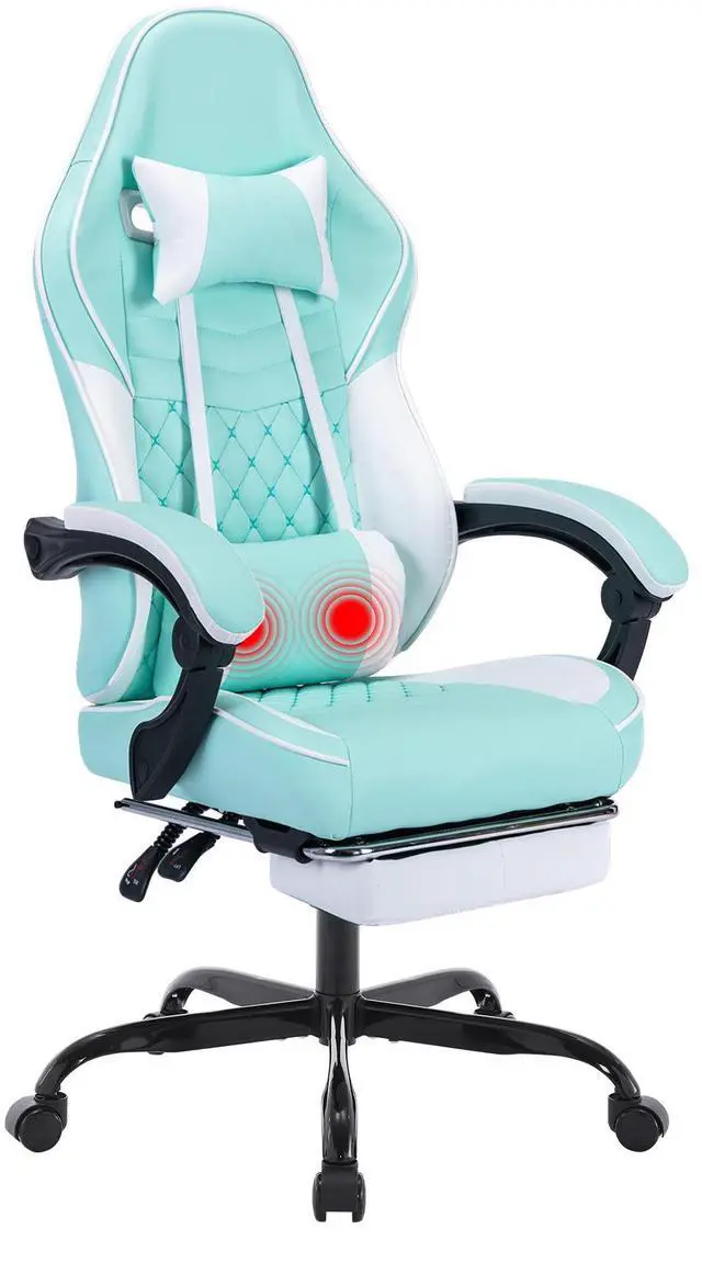 Main image of Fantasylab Ergonomic Video Gamer Chairs,Computer Gaming Chairs with Massage Lumbar Support and footrest for Adults, Green White