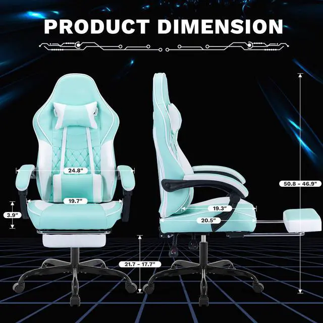 Alt view image 3 of 7 - Fantasylab Ergonomic Video Gamer Chairs,Computer Gaming Chairs with Massage Lumbar Support and footrest for Adults, Green White