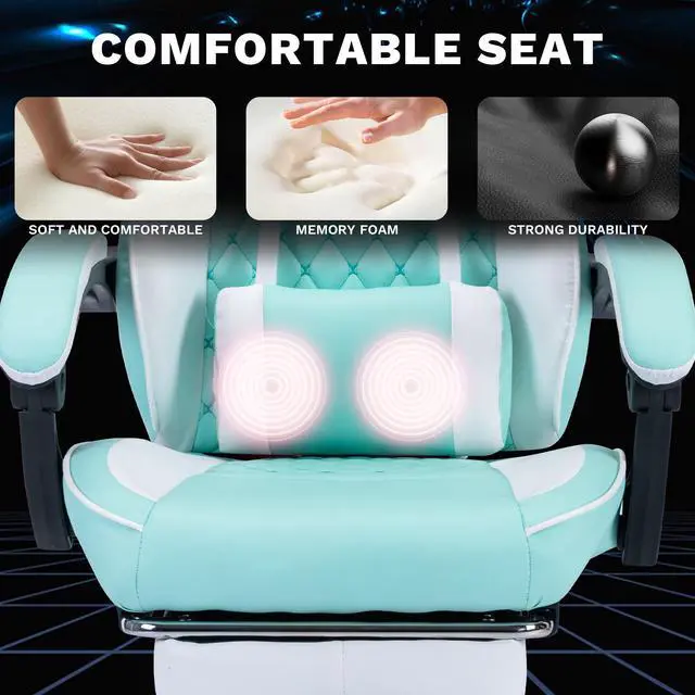 Alt view image 5 of 7 - Fantasylab Ergonomic Video Gamer Chairs,Computer Gaming Chairs with Massage Lumbar Support and footrest for Adults, Green White