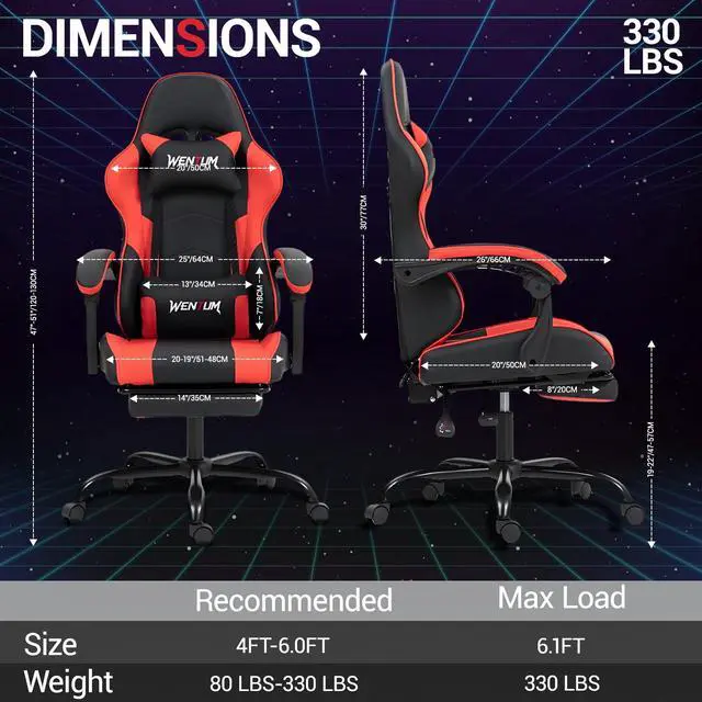 Alt view image 2 of 7 - Fantasylab Ergonomic Reclining Gaming Chair with Linkage Armrests & Footrest, Racing Office Chair, PU Leather Computer Desk Chair Red