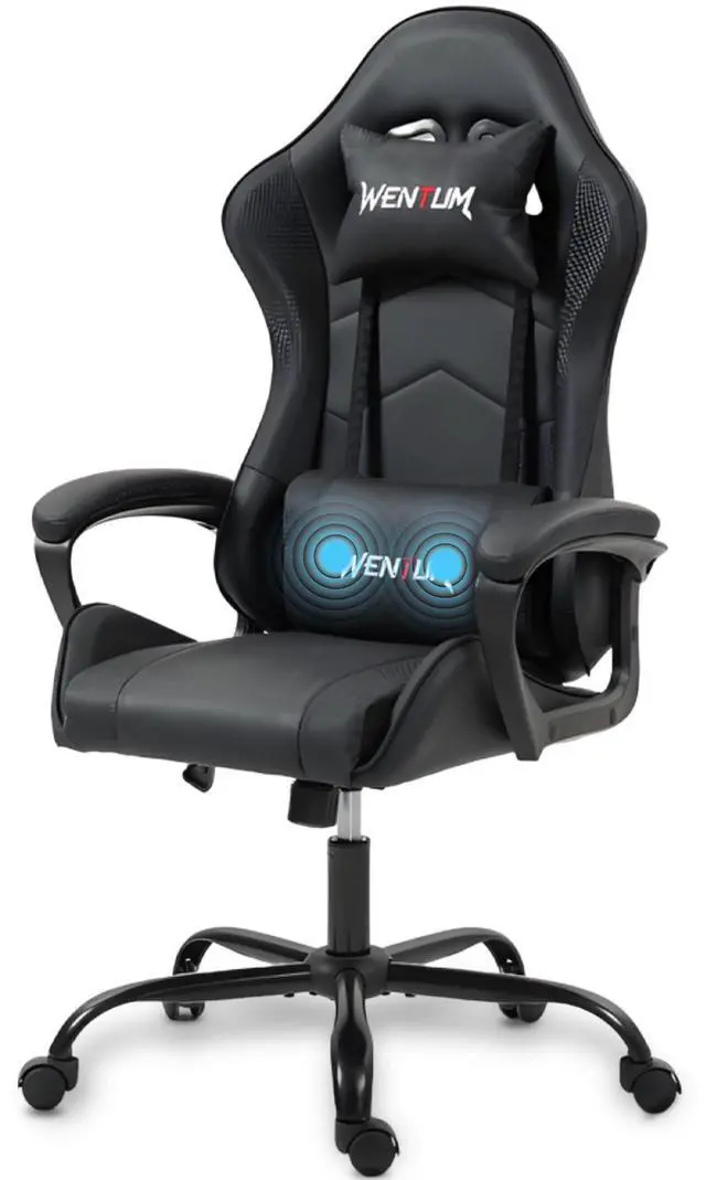 Fantasylab Ergonomic Gaming Chair Racing Style Office Chair, Computer Desk Chair, Swivel Reclining PU Leather PC Gamer Chair, Black