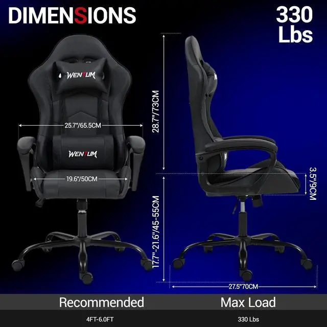 Alt view image 2 of 7 - Fantasylab Ergonomic Gaming Chair Racing Style Office Chair, Computer Desk Chair, Swivel Reclining PU Leather PC Gamer Chair, Black