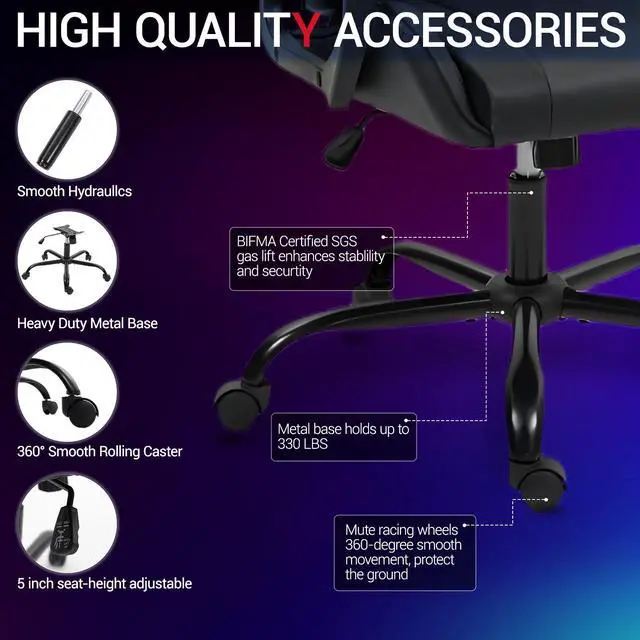 Alt view image 6 of 7 - Fantasylab Ergonomic Gaming Chair Racing Style Office Chair, Computer Desk Chair, Swivel Reclining PU Leather PC Gamer Chair, Black