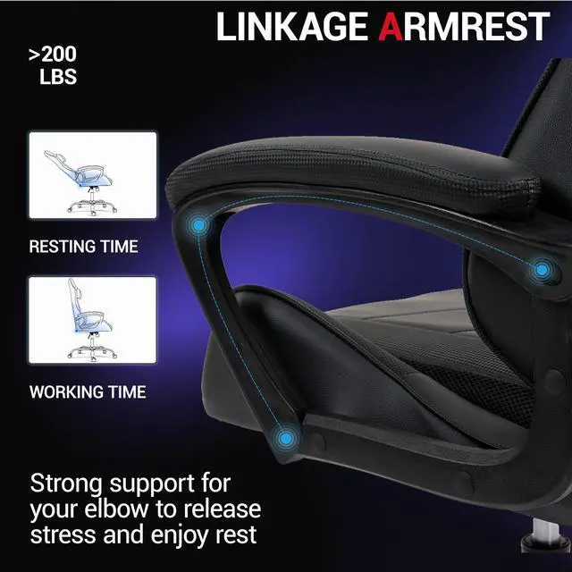 Alt view image 4 of 7 - Fantasylab Ergonomic Gaming Chair Racing Style Office Chair, Computer Desk Chair, Swivel Reclining PU Leather PC Gamer Chair, Black
