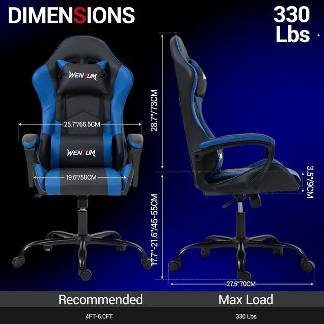 Alt view image 2 of 7 - Fantasylab Ergonomic Gaming Chair Racing Style Office Chair, Computer Desk Chair, Swivel Reclining PU Leather PC Gamer Chair, Blue