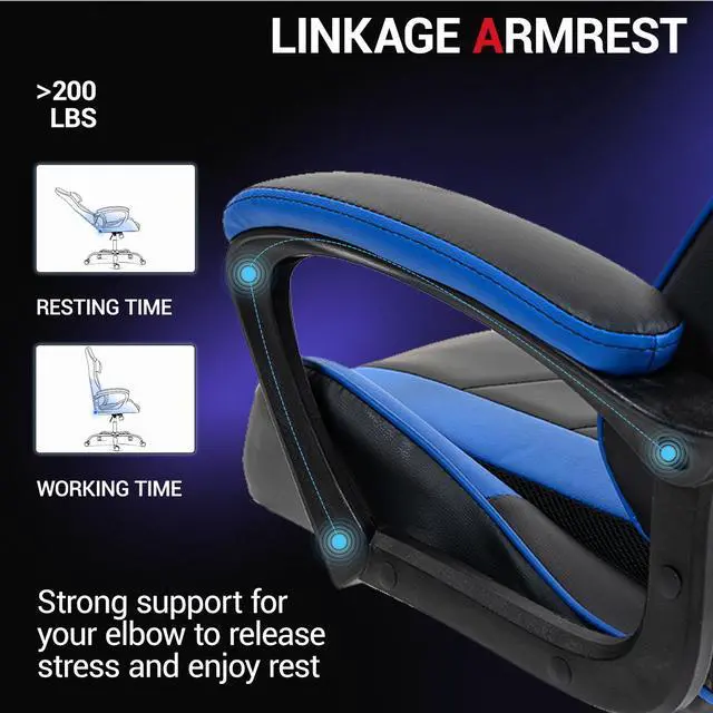 Alt view image 4 of 7 - Fantasylab Ergonomic Gaming Chair Racing Style Office Chair, Computer Desk Chair, Swivel Reclining PU Leather PC Gamer Chair, Blue