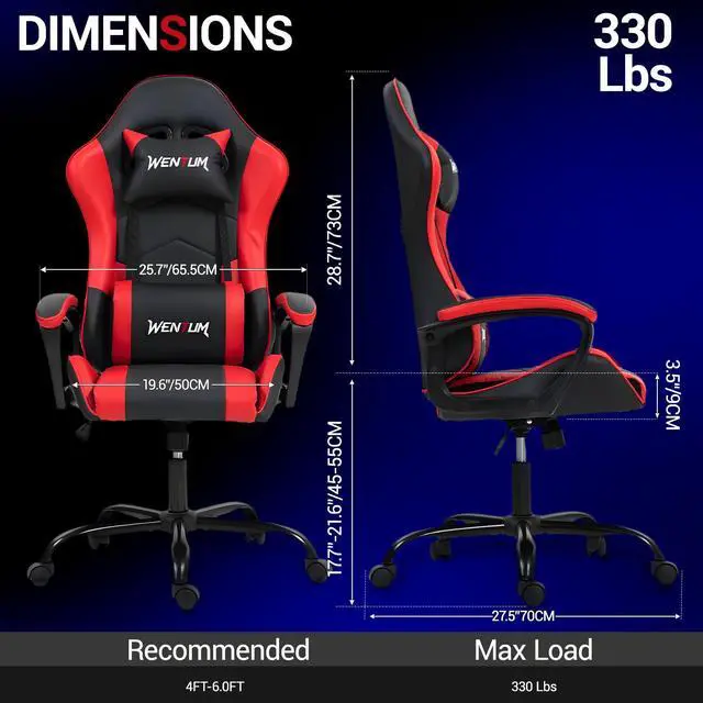Alt view image 2 of 7 - Fantasylab Ergonomic Gaming Chair Racing Style Office Chair, Computer Desk Chair, Swivel Reclining PU Leather PC Gamer Chair, Red