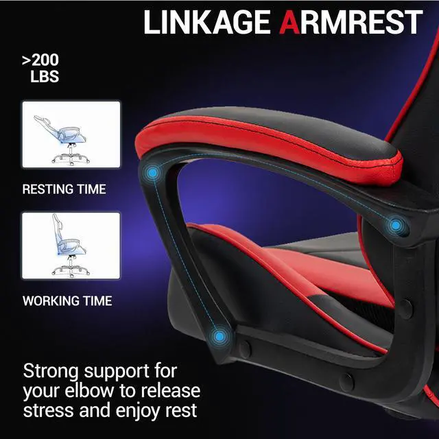 Alt view image 4 of 7 - Fantasylab Ergonomic Gaming Chair Racing Style Office Chair, Computer Desk Chair, Swivel Reclining PU Leather PC Gamer Chair, Red