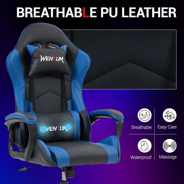 Alt view image 7 of 7 - Fantasylab Ergonomic Gaming Chair Racing Style Office Chair, Computer Desk Chair, Swivel Reclining PU Leather PC Gamer Chair, Blue