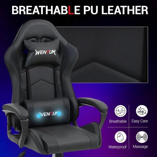 Alt view image 7 of 7 - Fantasylab Ergonomic Gaming Chair Racing Style Office Chair, Computer Desk Chair, Swivel Reclining PU Leather PC Gamer Chair, Black