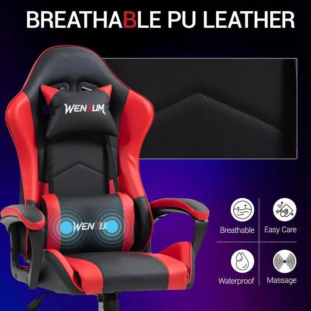 Alt view image 6 of 7 - Fantasylab Ergonomic Gaming Chair Racing Style Office Chair, Computer Desk Chair, Swivel Reclining PU Leather PC Gamer Chair, Red