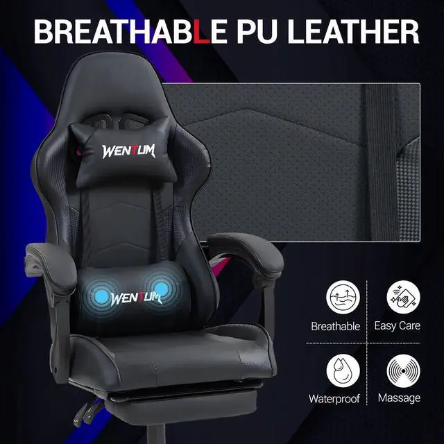 Alt view image 6 of 7 - Fantasylab Ergonomic Reclining Gaming Chair with Linkage Armrests & Footrest, Racing Office Chair, PU Leather Computer Desk Chair