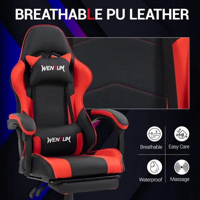 Alt view image 7 of 7 - Fantasylab Ergonomic Reclining Gaming Chair with Linkage Armrests & Footrest, Racing Office Chair, PU Leather Computer Desk Chair Red