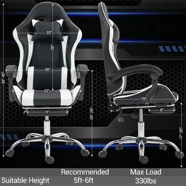 Alt view image 2 of 7 - Fantasylab Gaming Chair with Massage Lumbar Support Ergonomic Video Game Chair for Adults, Adjustable Headrest & Footrest, 90-135° Recline, 360° Swivel