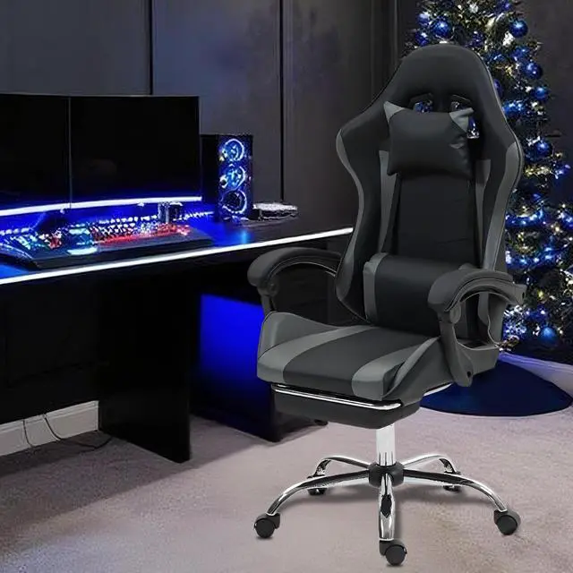 Alt view image 7 of 7 - Fantasylab Gaming Chair with Massage Lumbar Support Ergonomic Video Game Chair for Adults, Adjustable Headrest & Footrest, 90-135° Recline, 360° Swivel Grey
