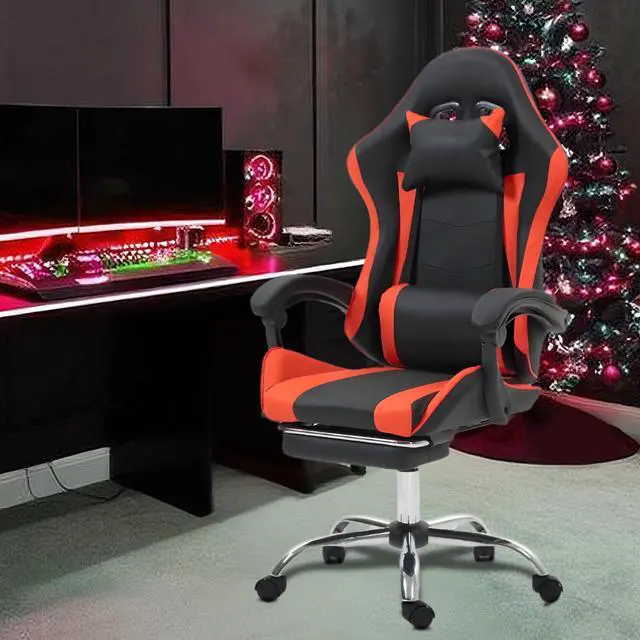 Alt view image 7 of 7 - Fantasylab Gaming Chair with Massage Lumbar Support Ergonomic Video Game Chair for Adults, Adjustable Headrest & Footrest, 90-135° Recline, 360° Swivel Red