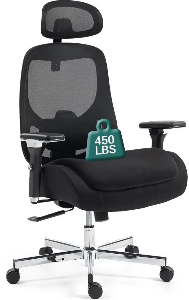 Main image of FANTASYLAB Ergonomic Mesh Office Chair, Comfy Desk Chair, Big and Tall Executive Office Chair with 4D Arms, 2D Lumbar Support, Adjustable Headrest, Black